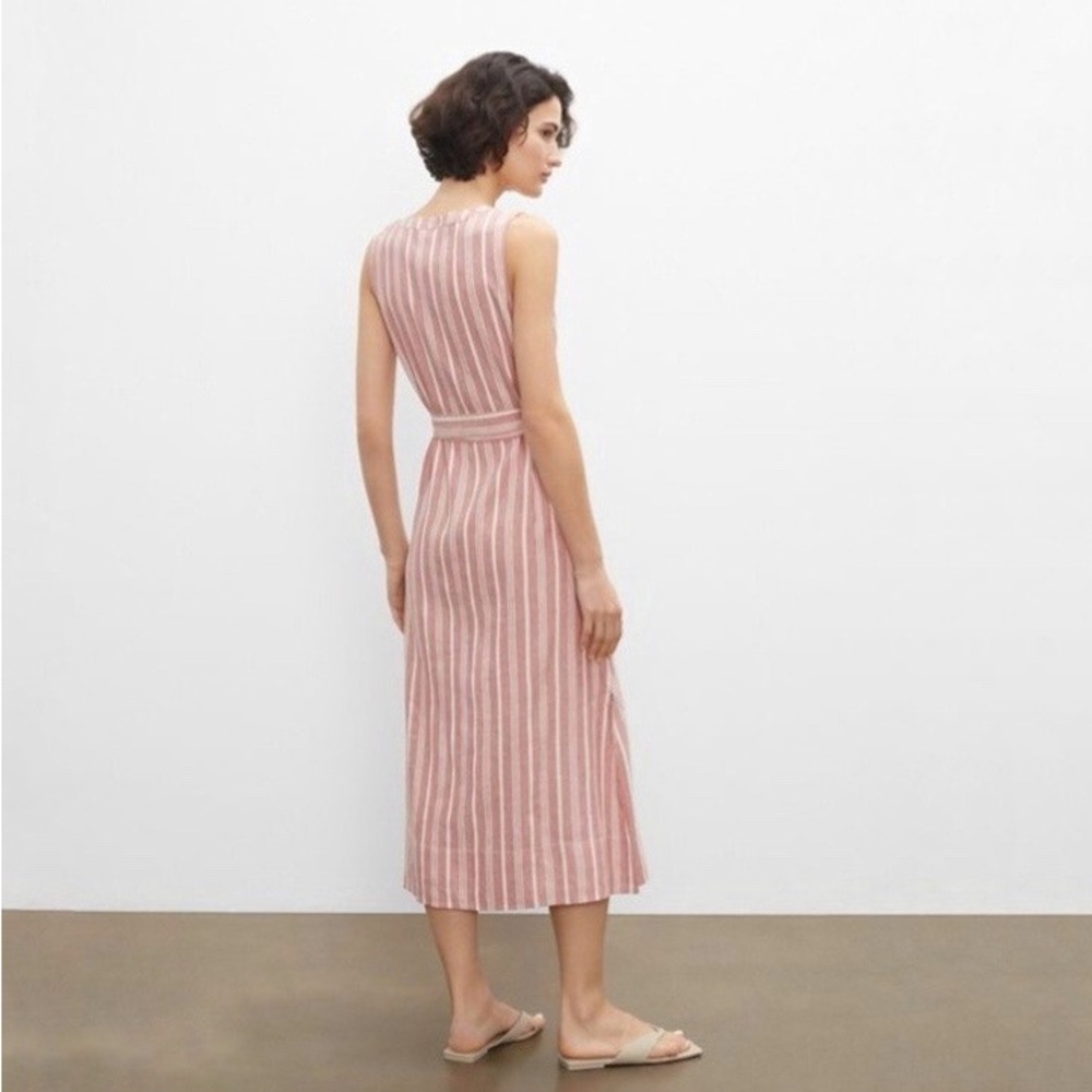 Club Monaco | Sleeveless Button Front Striped Linen Blend Midi Dress Size 6 - Picture 2 of 10